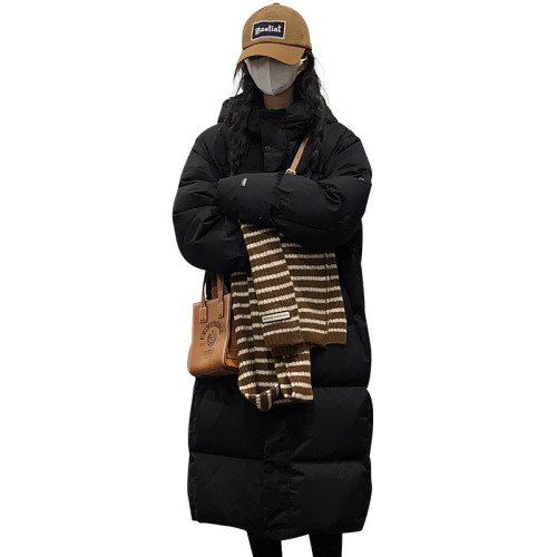 Long down cotton coat for women, over the knee, extra long new style winter drama thickened loose couple coat