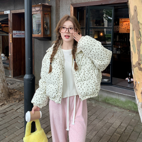 Down cotton-padded jacket for women 2024 new winter small Korean style short cotton-padded jacket for women, western style floral small cotton-padded jacket