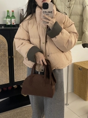 Down jacket women's short color matching 2024 winter new style loose and thickened small bread coat cotton jacket