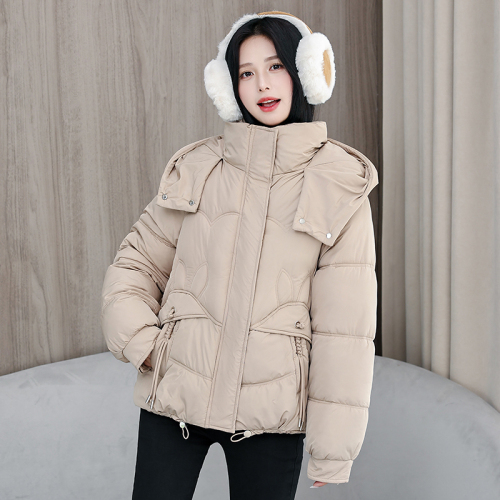 Down jacket women's short 2024 winter new style design with loose pockets large size thickened cotton jacket