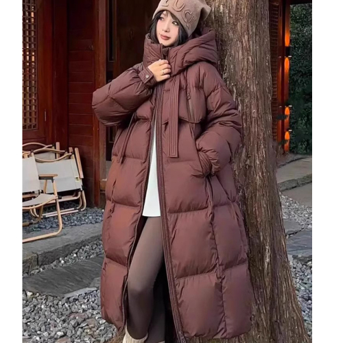 Korean version of high-quality large quilt thickened 2024 winter new loose down jacket women's long knee-length cotton jacket