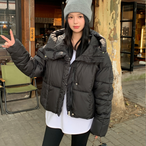 Puff Short Down Jacket Women's 2024 Winter New American Ken Bean Bread Jacket Hello Coffee Color Hooded Jacket