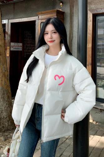 Japanese sweet girl wears off-white love printed cotton clothes for female students in winter thickened warm cotton clothes