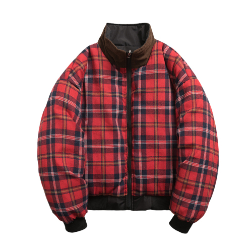 Autumn and winter American retro reversible plaid contrasting cotton coat loose thickened baseball uniform short coat jacket