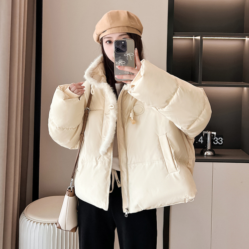 Horn button down jacket women's short 2024 winter new style small mink fur collar thickened coat winter