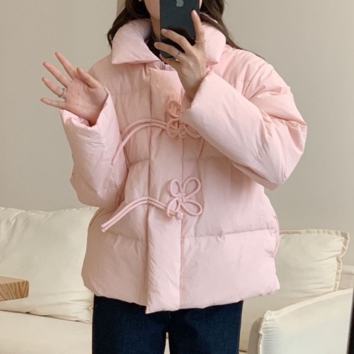 Pink New Chinese Style Down Jacket Women's Short 2024 Winter New Small Bread Jacket Chinese Style Plate Button