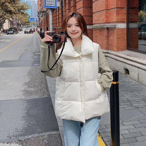 Korean style short vest, thickened, small, loose, fashionable Hong Kong style student down cotton jacket for women