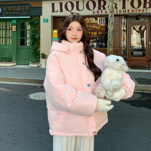 2024 Autumn and Winter Pink Short Cotton Jacket Women Small Korean Style Loose Versatile Ins Trendy Cotton Jacket