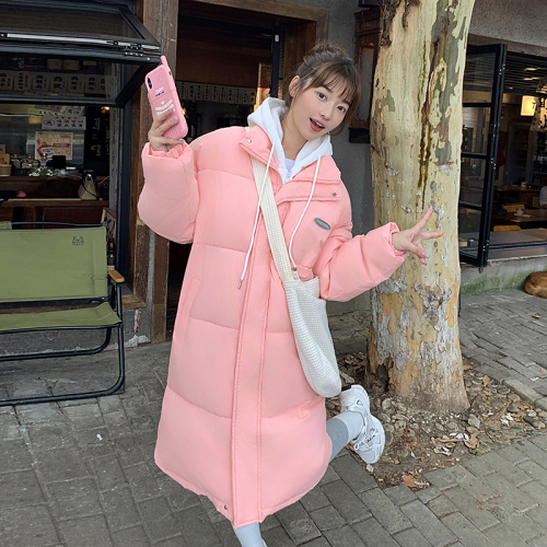 College style fake two-piece hooded mid-length down jacket for women thickened winter new bread coat cotton jacket trendy