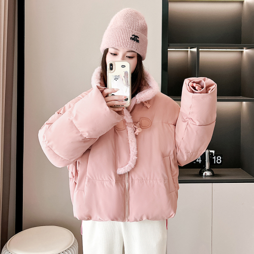 Horn button down jacket women's short 2024 winter new style small mink fur collar thickened coat winter