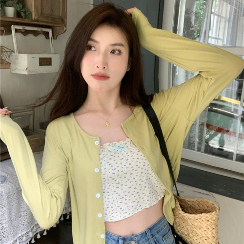 Niche long-sleeved sun protection black cardigan jacket for women versatile loose casual slim short top