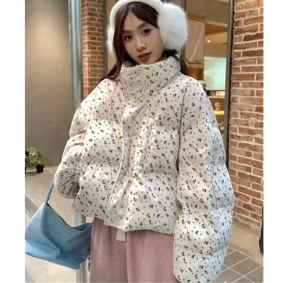 Fresh floral short down jacket winter new Korean college style thickened warm cotton jacket