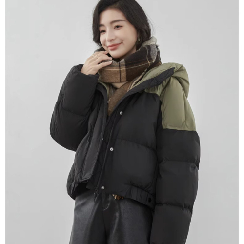 New autumn and winter down jacket women's short hooded splicing Korean style loose jacket for small people