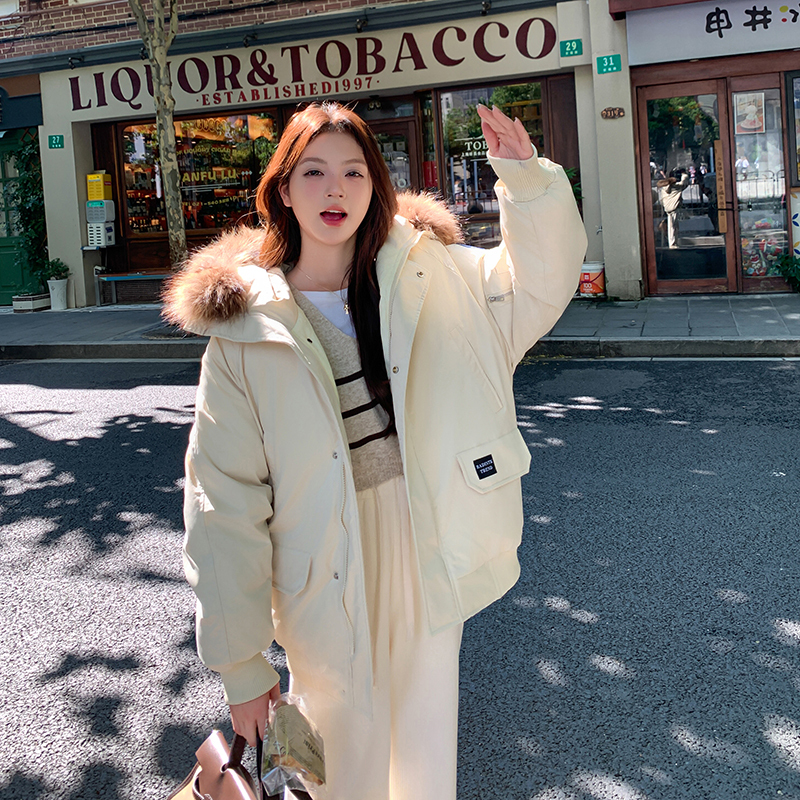 Gray fur collar down jacket mid-length winter thickened workwear parka jacket for women