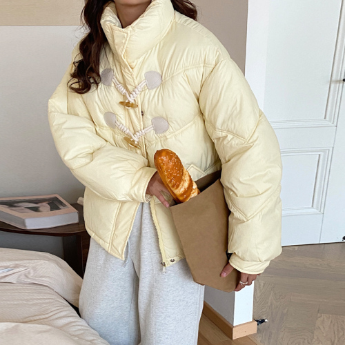 Winter women's horn button milk yellow bread down cotton coat short winter petite coat thickened cotton coat