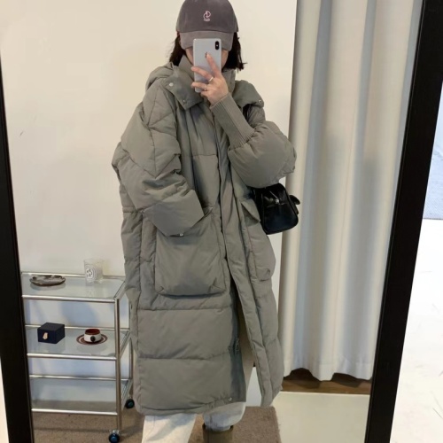 New winter down jacket mid-length hooded Korean style large pocket loose thickened ins jacket