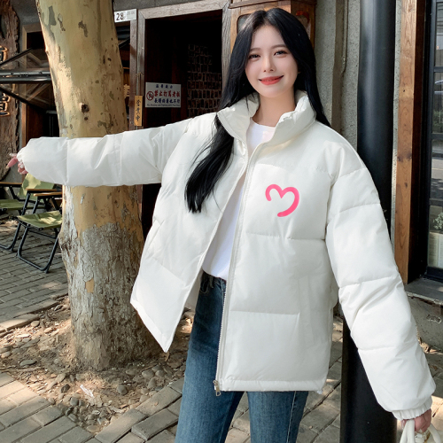 Japanese sweet girl wears off-white love printed cotton clothes for female students in winter thickened warm cotton clothes