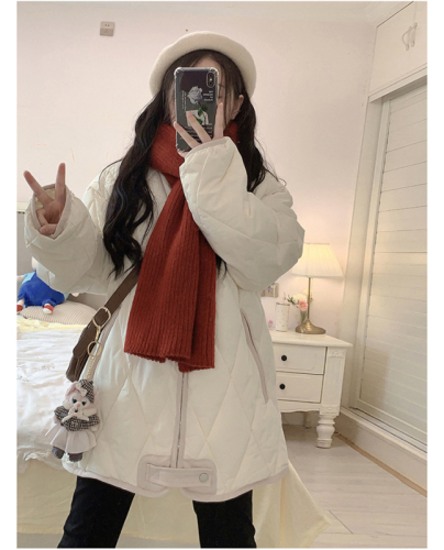 Winter new American student Korean cotton coat women's cotton coat rhombus quilted jacket oversize trendy