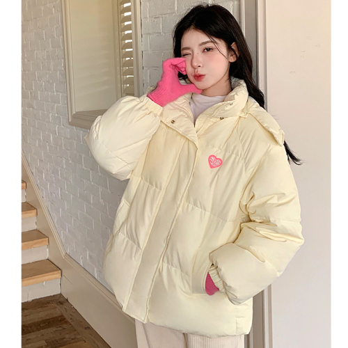 Winter down cotton coat for women 2024 new Korean style lazy style rhombus loose slimming little thickened cotton coat trend