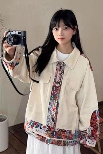 American retro jacket for women spring and autumn 2024 new fashion brand contrasting color lapel loose versatile jacket baseball uniform top