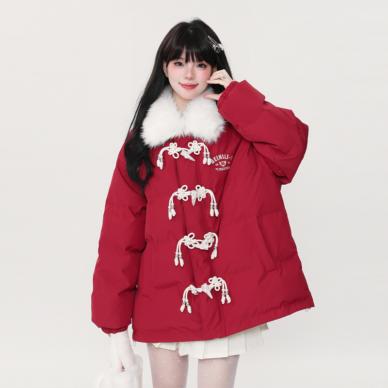 Designed horn button thickened down cotton coat for women winter Korean college style casual couple warm cotton coat