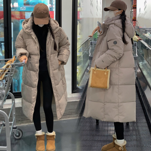 Long down cotton coat for women, over the knee, extra long new style winter drama thickened loose couple coat