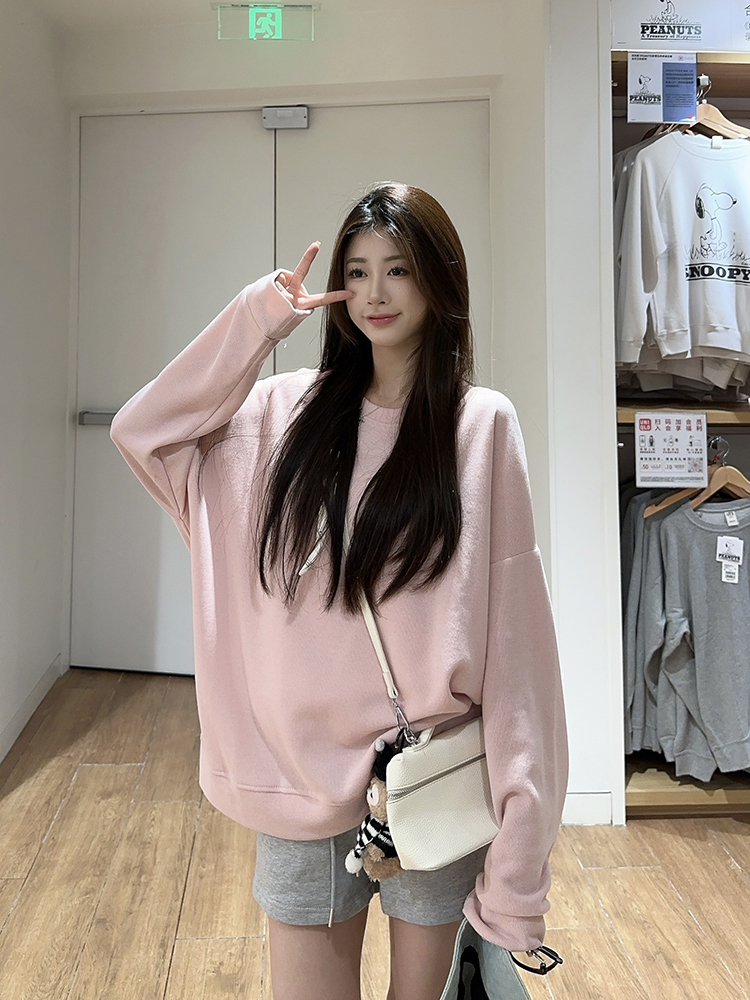 Actual shot ~ Rice wool sweatshirt, autumn round neck solid color loose versatile sweatshirt for women with long sleeves