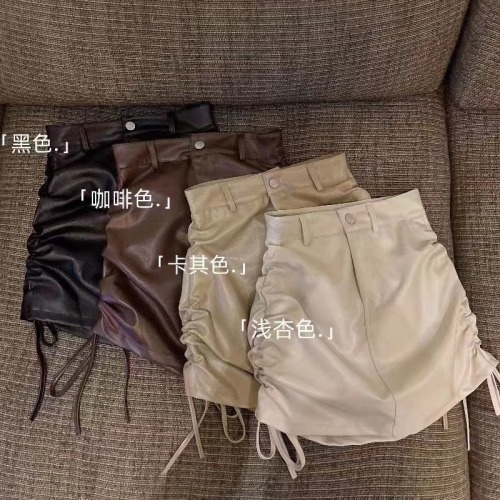 Spot price Hong Kong style sexy slim drawstring hip skirt high waist leather skirt versatile slim skirt women's skirt