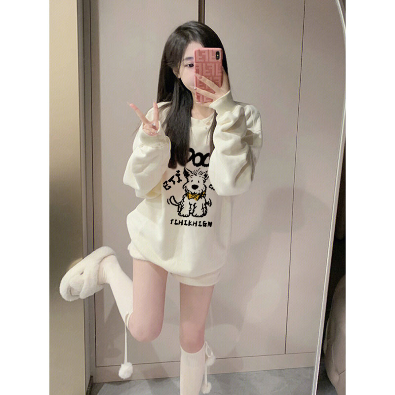 High-quality cotton composite CVC ribbed crew neck printed sweatshirt for women and couples, regular, lined