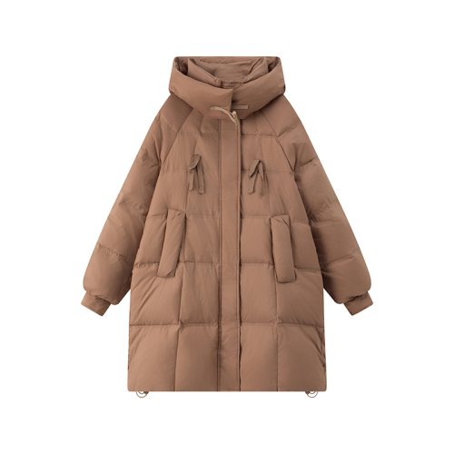 2024 New Down Cotton Jacket Women Korean Loose Versatile Mid-Length Hooded Thickened Cotton Jacket