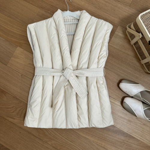 Korean popular knitted wool spliced ​​down vest for women in autumn and winter new style short lace-up white duck down waistcoat