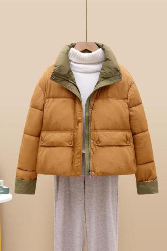 Hot 2024 winter new fashion Korean style down jacket women's short color-blocked thickened bread jacket for small people