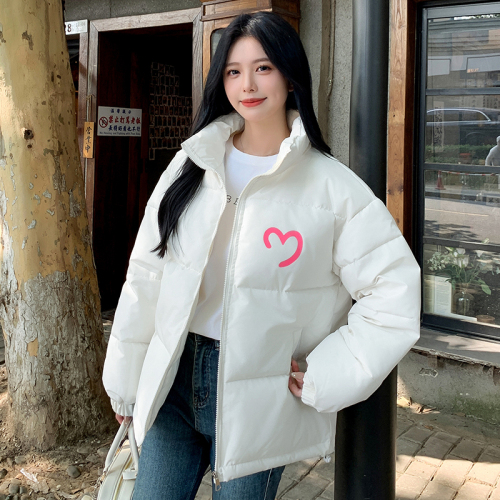 Japanese sweet girl wears off-white love printed cotton clothes for female students in winter thickened warm cotton clothes