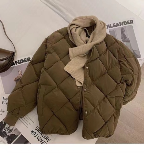 Net picture of rhombus cotton coat for women in winter 2024 new bread coat down cotton collarless cotton jacket short cotton coat jacket