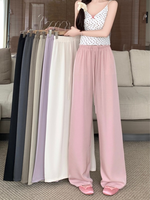 High-waisted slimming acetate satin drawstring hot girl drapey wide-leg pants versatile casual pants