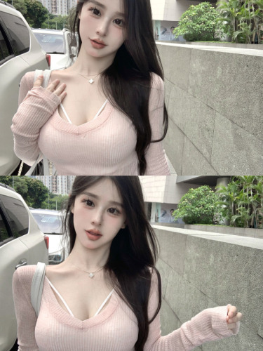 Micro-transparent sun protection shirt V-neck slim fit long-sleeved T-shirt top