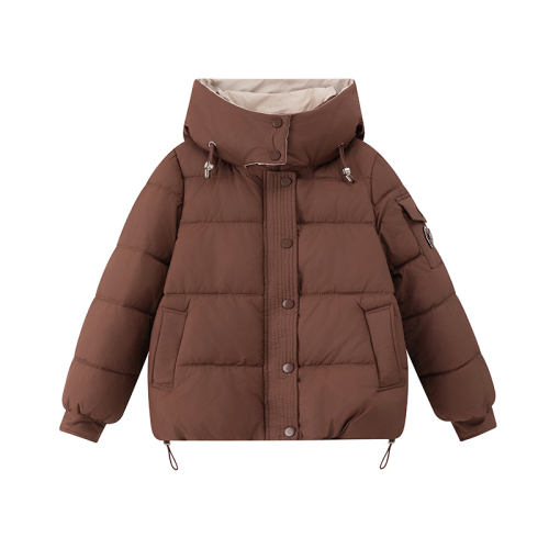 Korean pink contrasting color short down jacket for women 2024 new winter loose coat hooded thickened bread coat