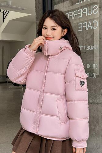 2024 Korean style hooded contrasting color short women's down jacket, popular winter jacket for small people, thickened cotton jacket