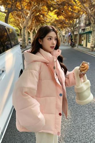 2024 Autumn and Winter Pink Short Cotton Jacket Women Small Korean Style Loose Versatile Ins Trendy Cotton Jacket