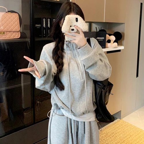 Lazy style casual suit for women in autumn new high-waisted slimming wide-leg pants design relaxed sweatshirt two-piece set