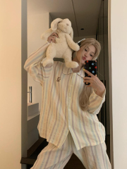 Striped pajamas for women spring and autumn ins style long-sleeved trousers outer wear home clothes set