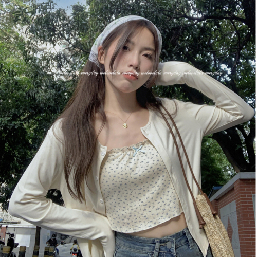 Niche long-sleeved sun protection black cardigan jacket for women versatile loose casual slim short top