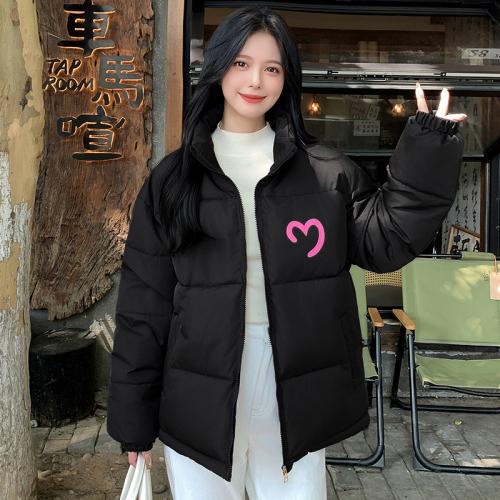 Japanese sweet girl wears off-white love printed cotton clothes for female students in winter thickened warm cotton clothes