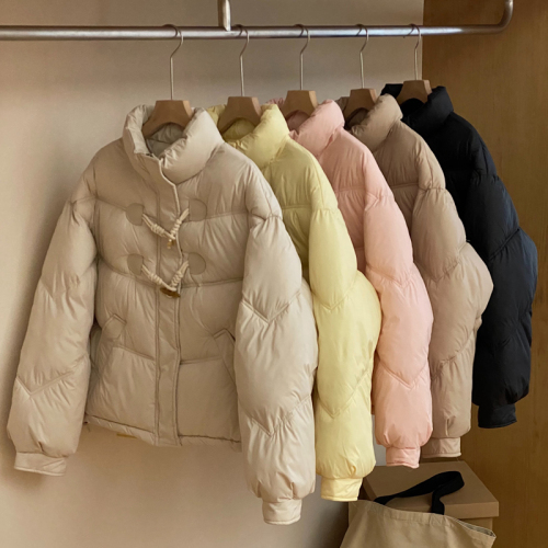 Winter women's horn button milk yellow bread down cotton coat short winter petite coat thickened cotton coat