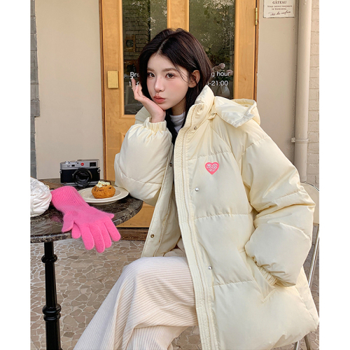 Winter down cotton coat for women 2024 new Korean style lazy style rhombus loose slimming little thickened cotton coat trend