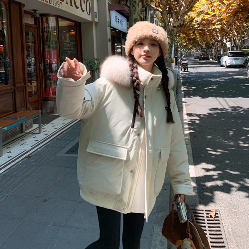 2024 New Down Cotton Jacket Women's Large Fur Collar Workwear Party Overcome Loose Couple Fashion Cotton Jacket