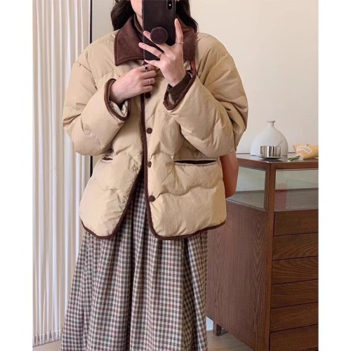 Korean ins corduroy lapel Dongdaemun light down jacket women's short small fragrance fashion casual jacket winter