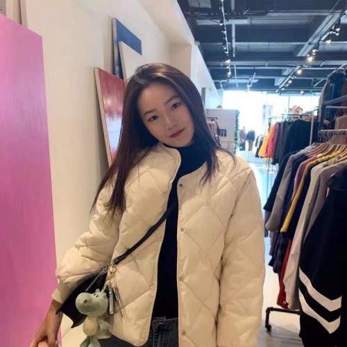 Net picture of rhombus cotton coat for women in winter 2024 new bread coat down cotton collarless cotton jacket short cotton coat jacket