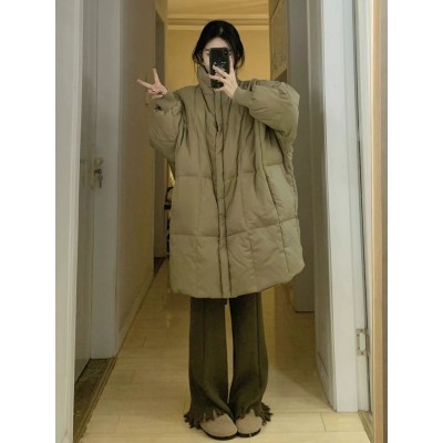 Stand collar down-padded jacket for women, mid-length winter coat, American new style cotton coat, thickened bread coat, cotton-padded jacket, warm jacket