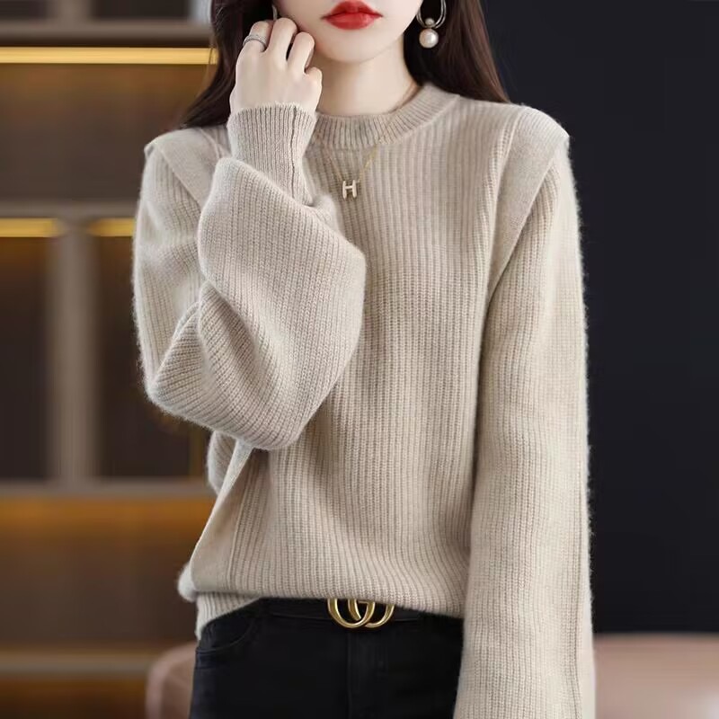 Autumn and winter new Korean style wool sweater women's round neck thickened fake two-piece loose sweater pullover long-sleeved sweater